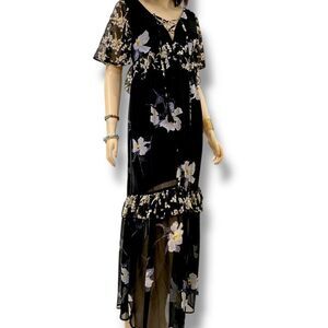 Floral Short Sleeve Ruffle Hem Flowy Summer Maxi Dress NEW
